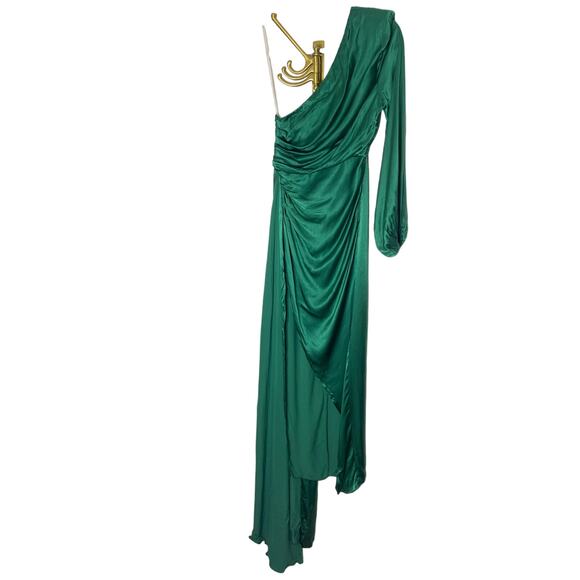 Michael Costello x REVOLVE Heather Gown One Shoulder Asymmetrical Hem Green XS - Picture 5 of 10